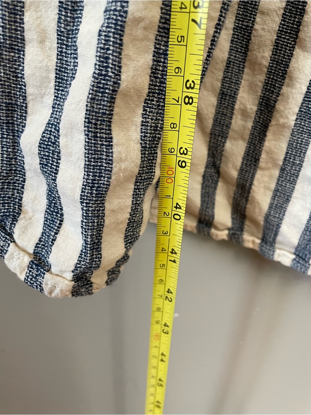 Linen Dress Puff Sleeve Blue Cream Stripe Medium Boho Lagenlook Universal Thread - Picture 5 of 9